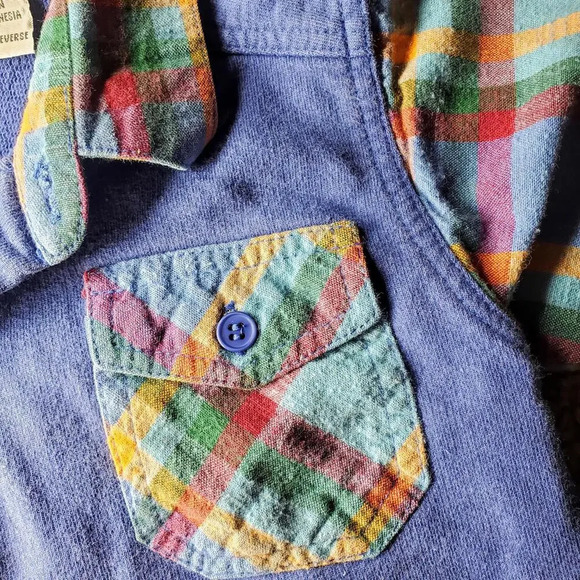 INC Boys Blue and Rainbow Plaid Button Down Shirt Size 12m 100% Cotton - Picture 4 of 9